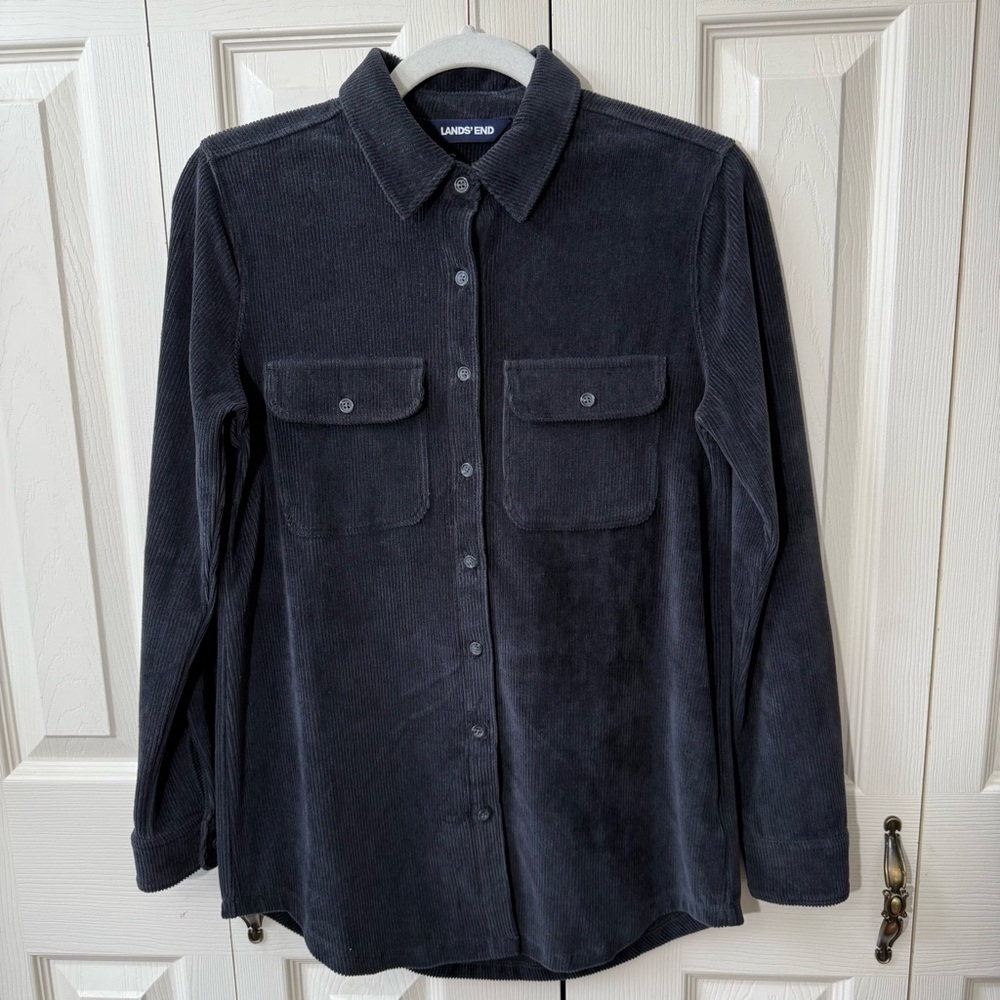 Lands End Corduroy Button Down Boyfriend Shirt Waffle Relaxed Fit Womens Size XS